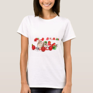 Camiseta Gato usando enfeite de Natal chapéu vermelho de Pa