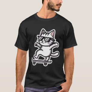 Camiseta Gato Usando Óculos de Sol Engraçado Gato Skate
