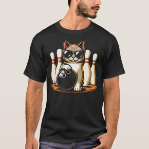 Camiseta Gato Usando Óculos de Sol Jogando Boliche Gato