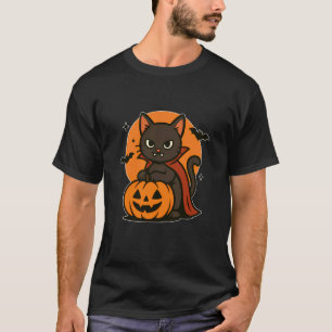 Camiseta Gato Vampiro com Lua de Abóbora