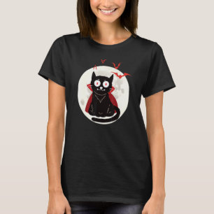 Camiseta Gato Vampiro de Halloween Lua Cheia Morcegos An d
