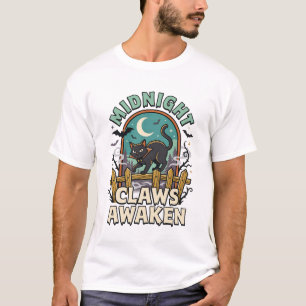 Camiseta Gato Vampiro de Halloween Travessuras da Meia-Noit