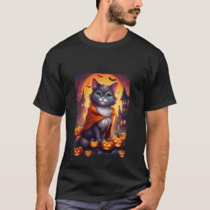 Camiseta Gato Vampiro Fofo de Halloween Assustador Truque o