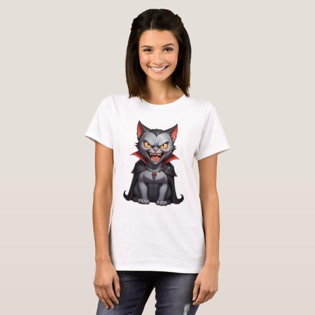 Camiseta Gato vampiro raivoso, gato engraçado e engraçado (Frente Completa)