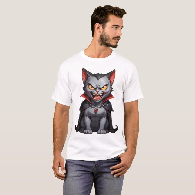 Camiseta Gato vampiro raivoso, gato engraçado e engraçado (Frente Completa)