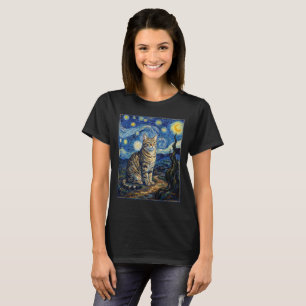 Camiseta Gato Van Gogh Noite Estrelada Arte Impressionista