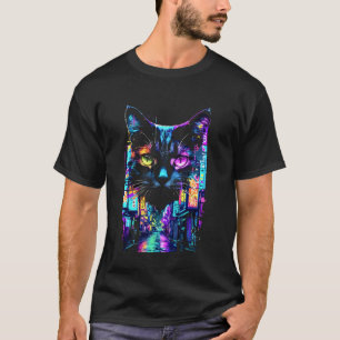 Camiseta Gato Vaporware Rua de Tóquio Estética Retrowave Ja