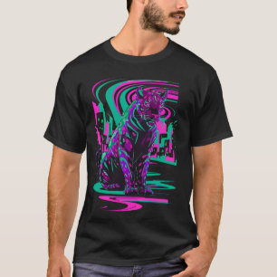 Camiseta gato vaporwave estético synthwave cyberpunk preto 