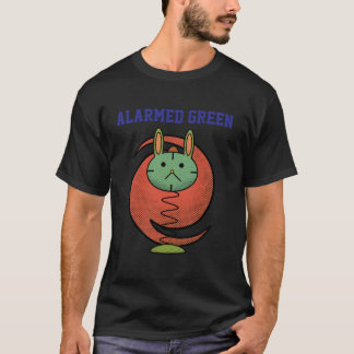 Camiseta Gato Verde Alarmado Laranja Engraçado
