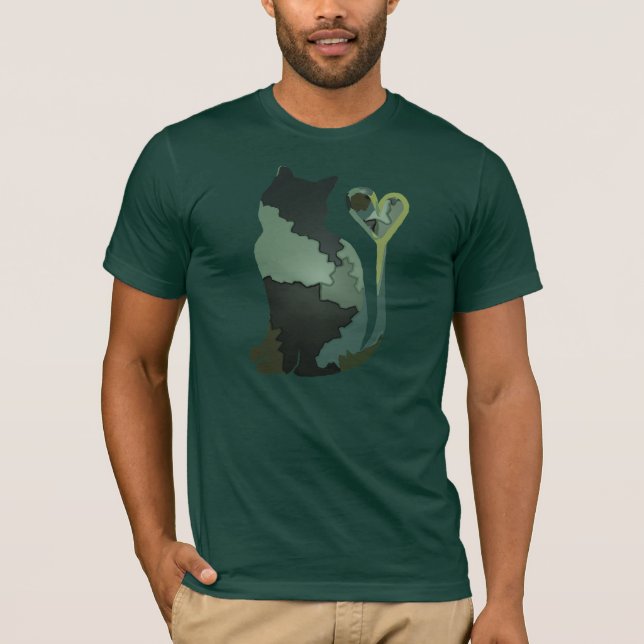 Camiseta Gato verde do gatinho de Camo dos retalhos (Frente)