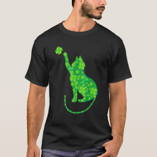Camiseta Gato Verde Silhueta Trevos Dia de São Patrício