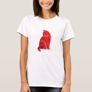 Camiseta Gato Vermelho Gato Cor-de-Rosa Gato Miror Poli