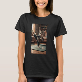 Camiseta Gato Vestido Como Artista Marcial Fazendo Chute Al