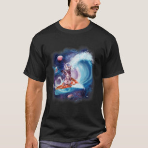 Camiseta Gato Vestindo Capacetes Surfando Em Pizza Surfboar