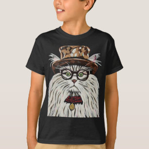 Camiseta Gato vestindo chapéu e óculos