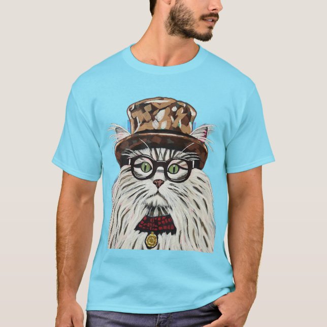 Camiseta Gato vestindo chapéu e óculos (Frente)