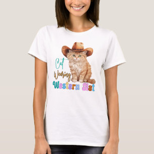 Camiseta Gato Vestindo Chapéu Ocidental- 85246