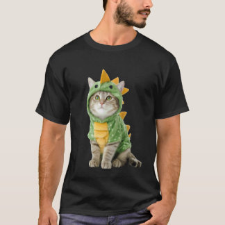 Camiseta Gato Vestindo Fantasia de Dinossauro Dino Palhaçad
