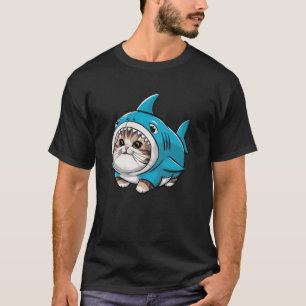 Camiseta Gato Vestindo Fantasia de Tubarão Gatinho Engraçad