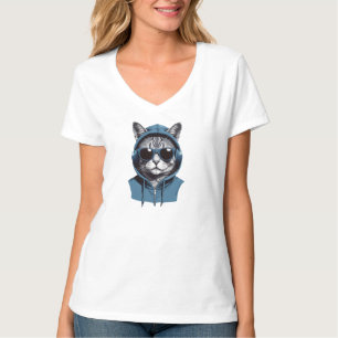 Camiseta Gato Vestindo Hoodie Engraçado Caráter Animal Lega