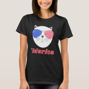 Camiseta Gato Vestindo Mérica Óculos De Sol 4 De Julho Amer