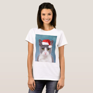 Camiseta Gato vestindo o Retrato de Natal do Papai Noel