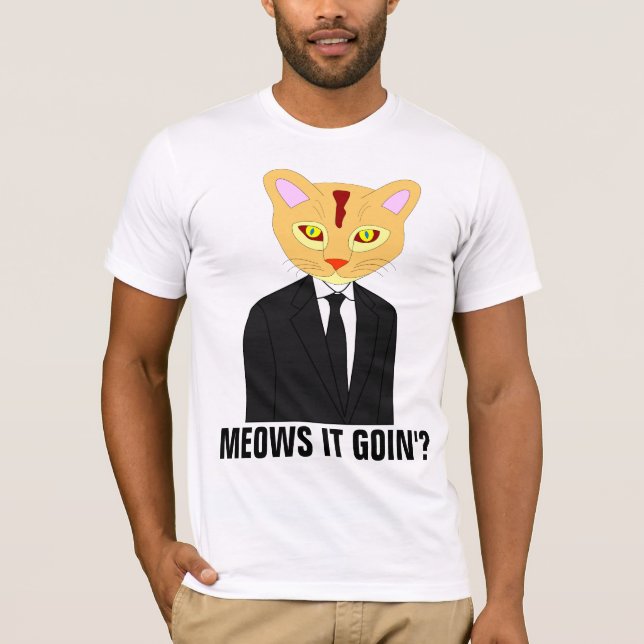 CAMISETA GATO VESTINDO UM FATO E TIE, GINGER CAT T SHIRTS (Frente)
