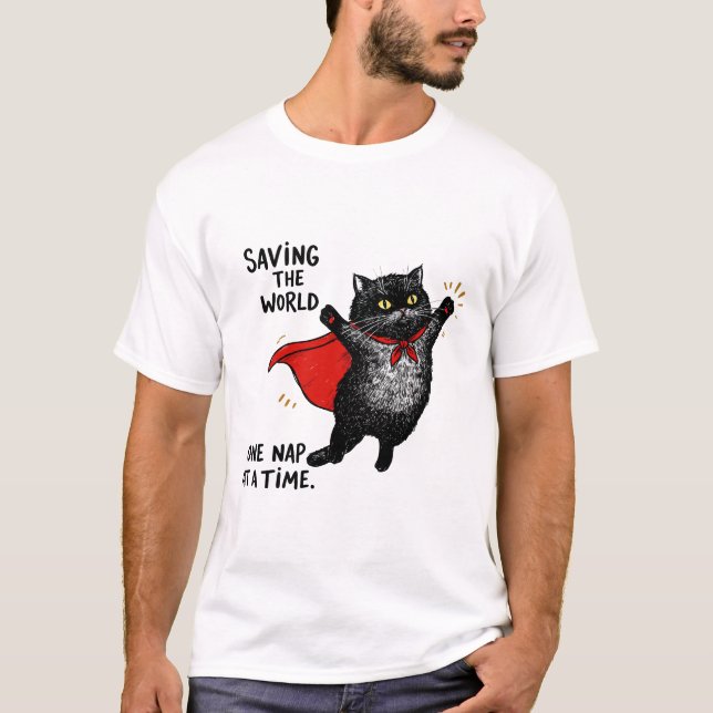 Camiseta Gato vestindo uma capa de super-herói (Frente)