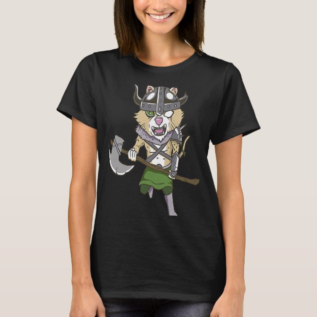 Camiseta Gato Viking Valhalla Guerreiro (Frente)