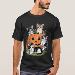 Camiseta Gato Vintage Abóbora Gato Halloween Floral Retro K
