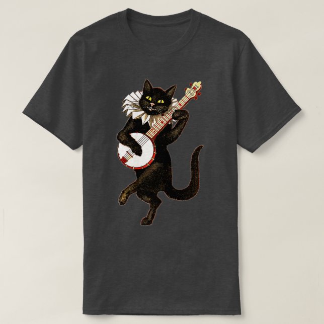 Camiseta Gato Vintage Bobo esquisito, Brincando Banjo País  (Frente do Design)