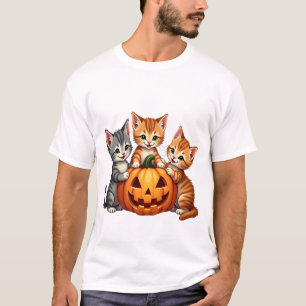 Camiseta Gato Vintage dos Anos 90 Abóbora Halloween Floral
