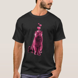 Camiseta Gato Vintage Fofo com Corações Design Rosa Retrô