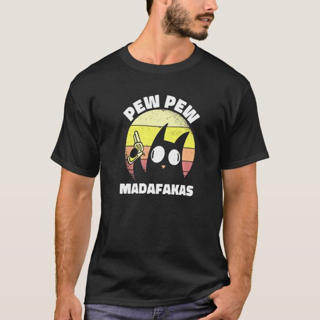 Camiseta Gato Vintage Pew Pew Madafakas (Frente)