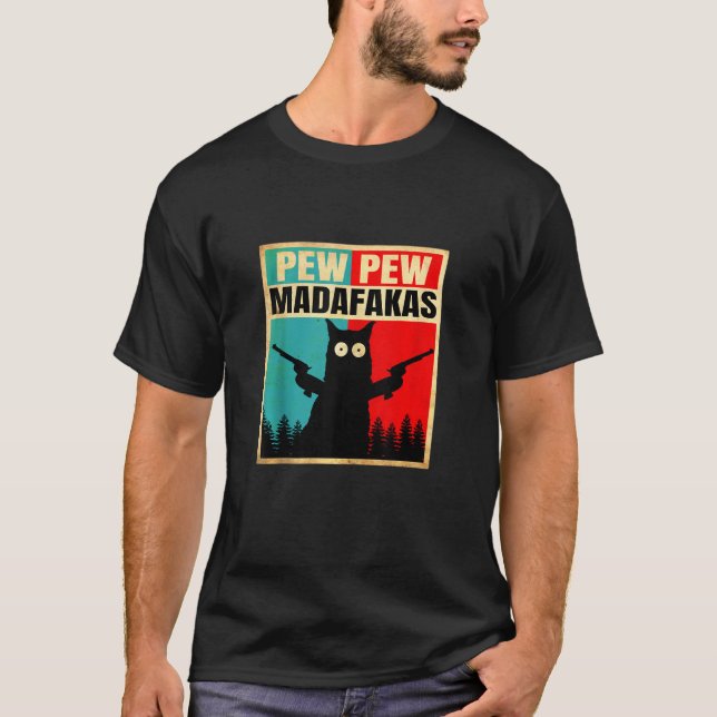 Camiseta Gato Vintage Pewpew Madafakas Cat Pew Vint (Frente)