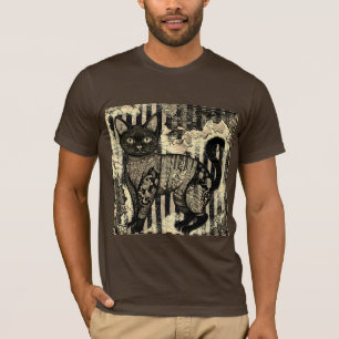 Camiseta Gato Vintage Retro, Padrão de Listras, Motivo de G