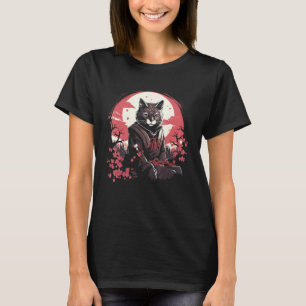 Camiseta Gato Vintage Samurai Japonês Flor de Cerejeira