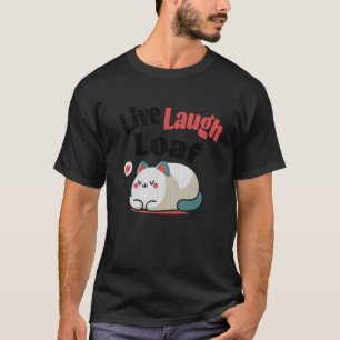 Camiseta Gato Vive Rir Pão Acima do Peso Citação Engraçada 