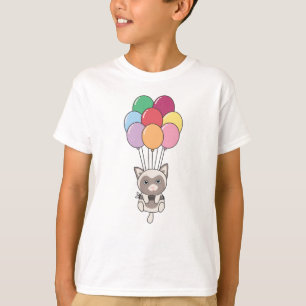 Camiseta Gato Voa Com Balões Coloridos