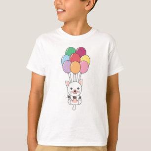 Camiseta Gato Voa Com Balões Coloridos