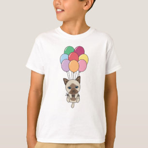 Camiseta Gato Voa Com Balões Coloridos