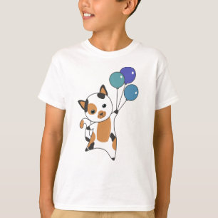 Camiseta Gato Voa Com Balões Coloridos
