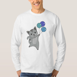 Camiseta Gato Voa Com Balões Coloridos