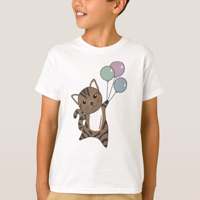 Camiseta Gato Voa Com Balões Coloridos (Frente)
