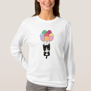 Camiseta Gato Voa Com Balões Coloridos