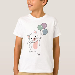 Camiseta Gato Voa Com Balões Coloridos