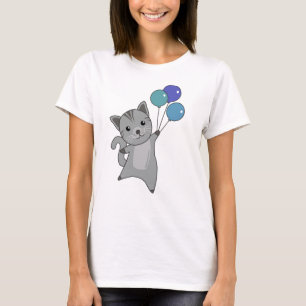 Camiseta Gato Voa Com Balões Coloridos
