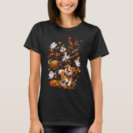 Camiseta Gato Voador em Vassoura com Cachorro Caça de Hallo