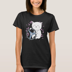 Camiseta gato volante direção guidão dirigindo um carro 