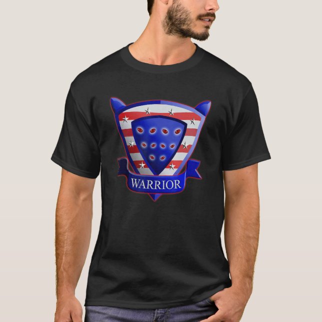Camiseta Gato Warrior Shield Eyes Usa Para Crianças (Frente)
